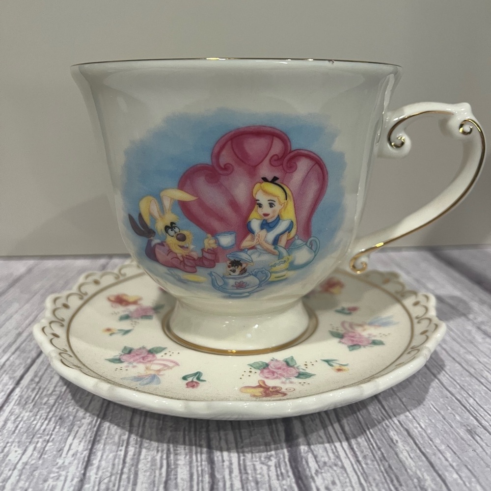 Disney Alice in Wonderland Tea Cup and Saucer - Pink and Gold